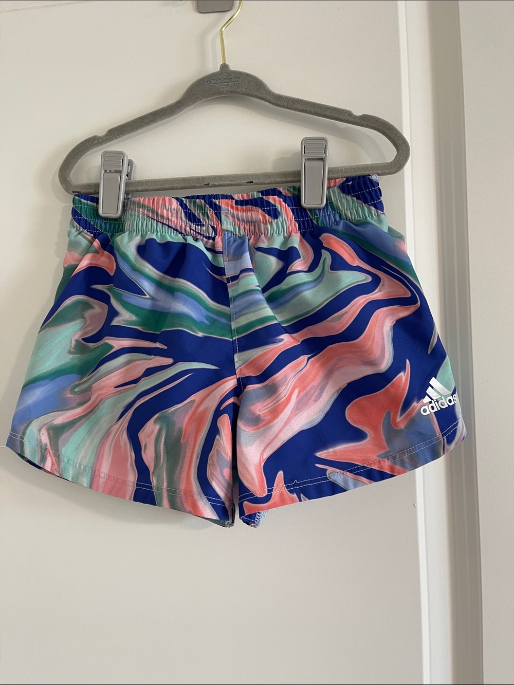 adidas Girls' Blue Multicolor Marble Print Athletic Shorts
